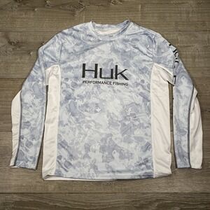 Huk Performance Fishing Shirt Mens Small Long Sleeve‎ Camo Polyester Outdoor Top